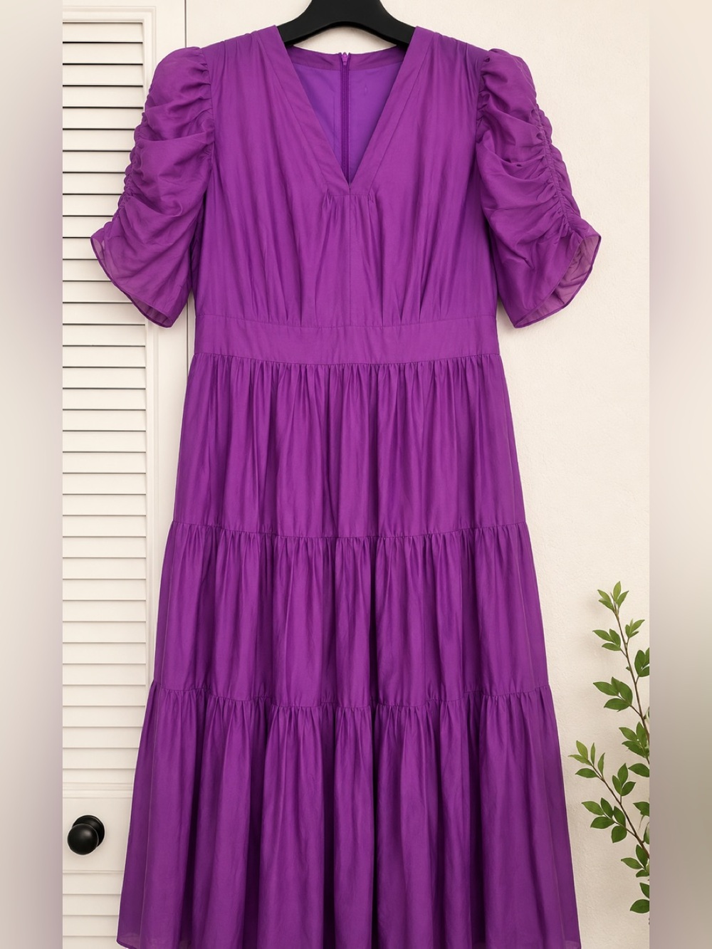 ME+EM Broderie Anglaise silk maxi elegant purple tiered dress S/M as is - Picture 3 of 11
